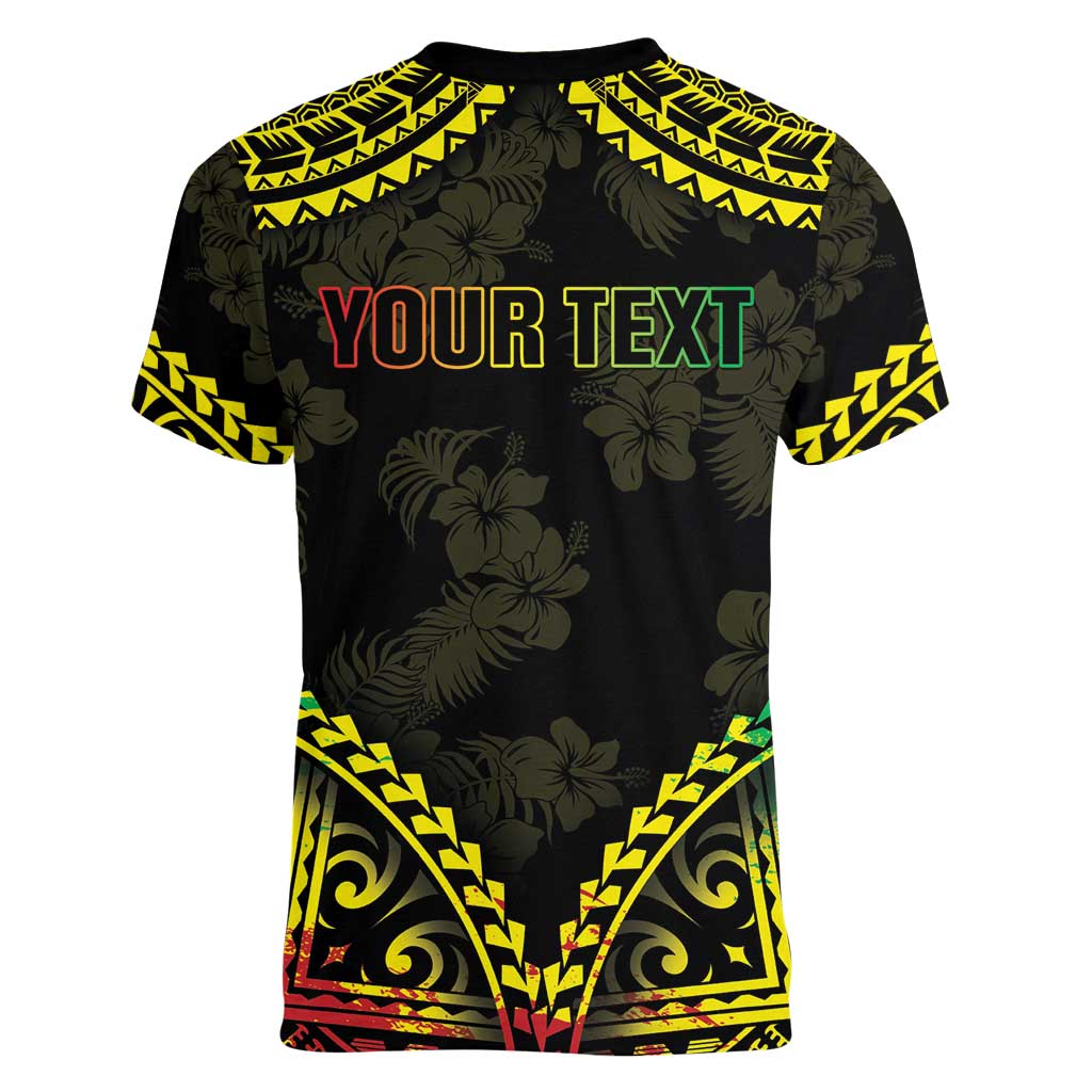 Aloha Tropical Palm Trees Women V-Neck T-Shirt Reggae Polynesian Pattern