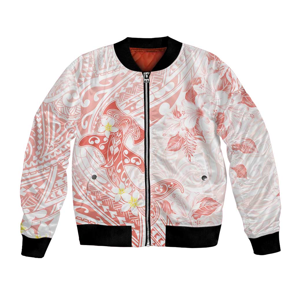 Polynesia Hammerhead Shark Bomber Jacket Tropical Flowers Tribal Pattern Peach LT05 Unisex Peach - Polynesian Pride