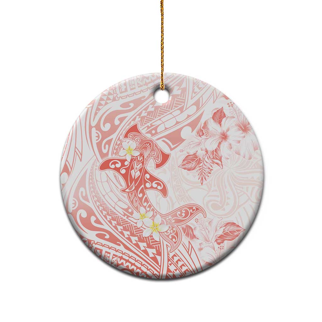 Polynesia Hammerhead Shark Ceramic Ornament Tropical Flowers Tribal Pattern Peach