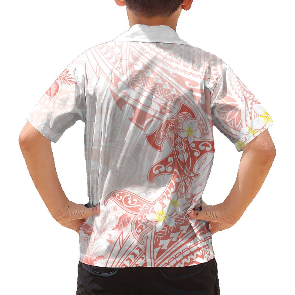 Polynesia Hammerhead Shark Family Matching Long Sleeve Bodycon Dress and Hawaiian Shirt Tropical Flowers Tribal Pattern Peach