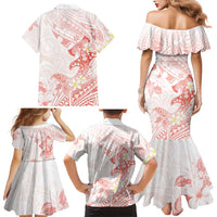 Polynesia Hammerhead Shark Family Matching Mermaid Dress and Hawaiian Shirt Tropical Flowers Tribal Pattern Peach LT05 - Polynesian Pride