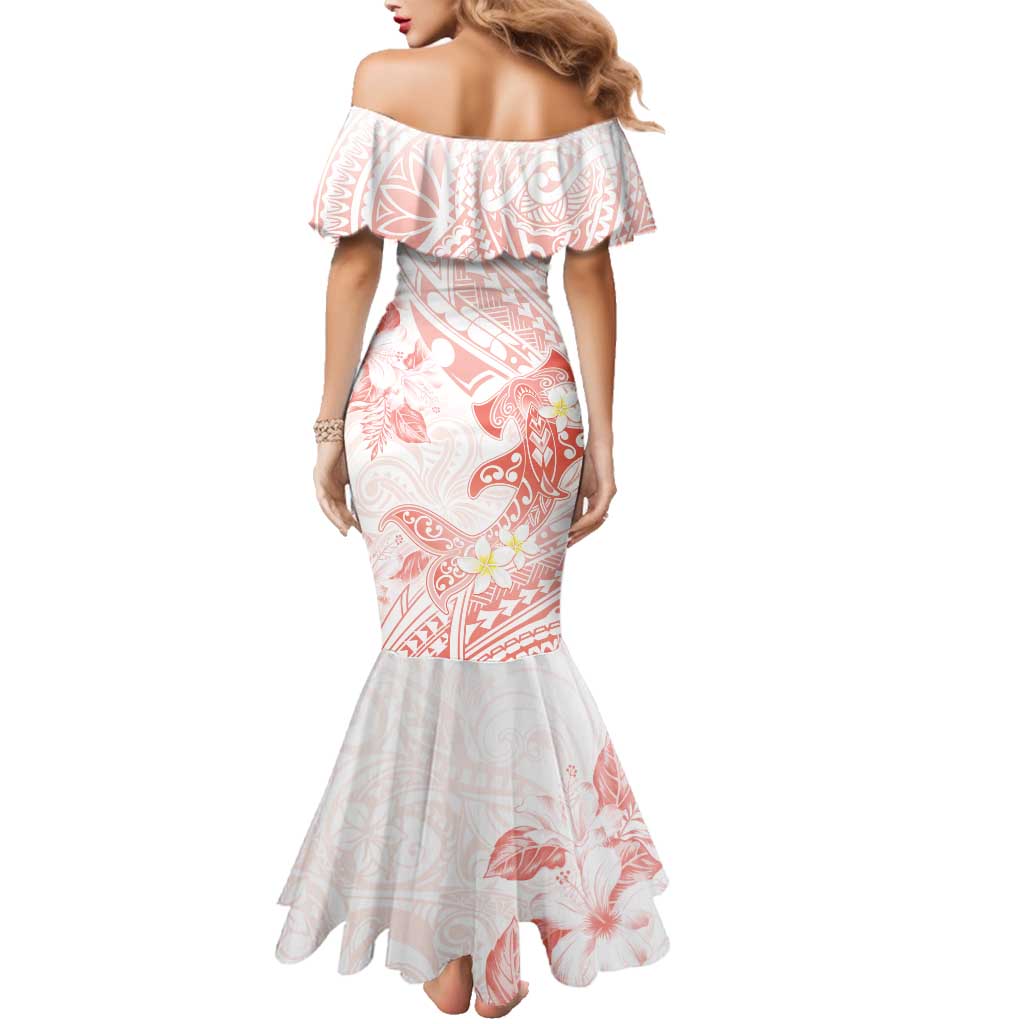 Polynesia Hammerhead Shark Family Matching Mermaid Dress and Hawaiian Shirt Tropical Flowers Tribal Pattern Peach LT05 - Polynesian Pride