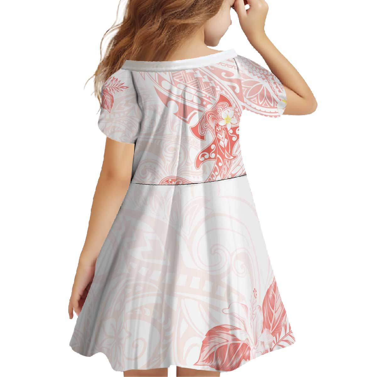 Polynesia Hammerhead Shark Family Matching Off The Shoulder Long Sleeve Dress and Hawaiian Shirt Tropical Flowers Tribal Pattern Peach LT05 - Polynesian Pride