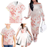 Polynesia Hammerhead Shark Family Matching Off The Shoulder Long Sleeve Dress and Hawaiian Shirt Tropical Flowers Tribal Pattern Peach LT05 - Polynesian Pride