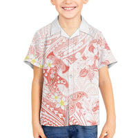 Polynesia Hammerhead Shark Family Matching Off The Shoulder Long Sleeve Dress and Hawaiian Shirt Tropical Flowers Tribal Pattern Peach LT05 Son's Shirt Peach - Polynesian Pride