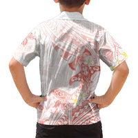 Polynesia Hammerhead Shark Family Matching Summer Maxi Dress and Hawaiian Shirt Tropical Flowers Tribal Pattern Peach