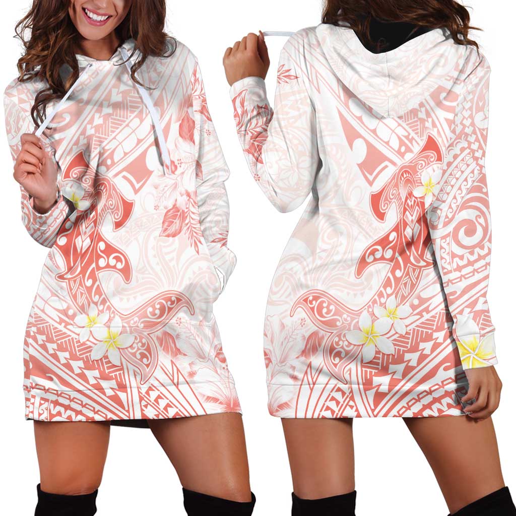 Polynesia Hammerhead Shark Hoodie Dress Tropical Flowers Tribal Pattern Peach LT05 - Polynesian Pride