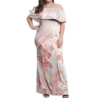 Polynesia Hammerhead Shark Off Shoulder Maxi Dress Tropical Flowers Tribal Pattern Peach LT05 Women Peach - Polynesian Pride