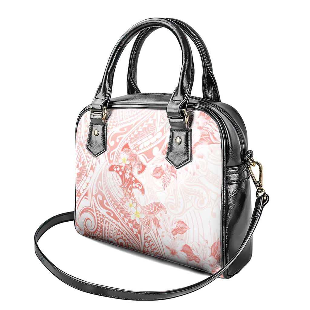 Polynesia Hammerhead Shark Shoulder Handbag Tropical Flowers Tribal Pattern Peach