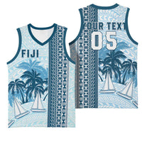 Custom Fiji Regatta Basketball Jersey Palm Tree Tapa Pattern - Polynesian Pride