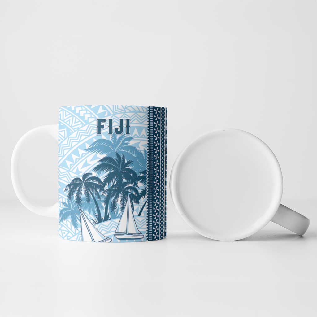 Custom Fiji Regatta Ceramic Mug Palm Tree Tapa Pattern - Polynesian Pride