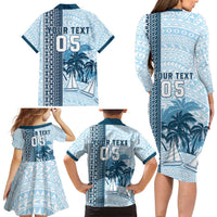 Custom Fiji Regatta Family Matching Long Sleeve Bodycon Dress and Hawaiian Shirt Palm Tree Tapa Pattern LT05 - Polynesian Pride