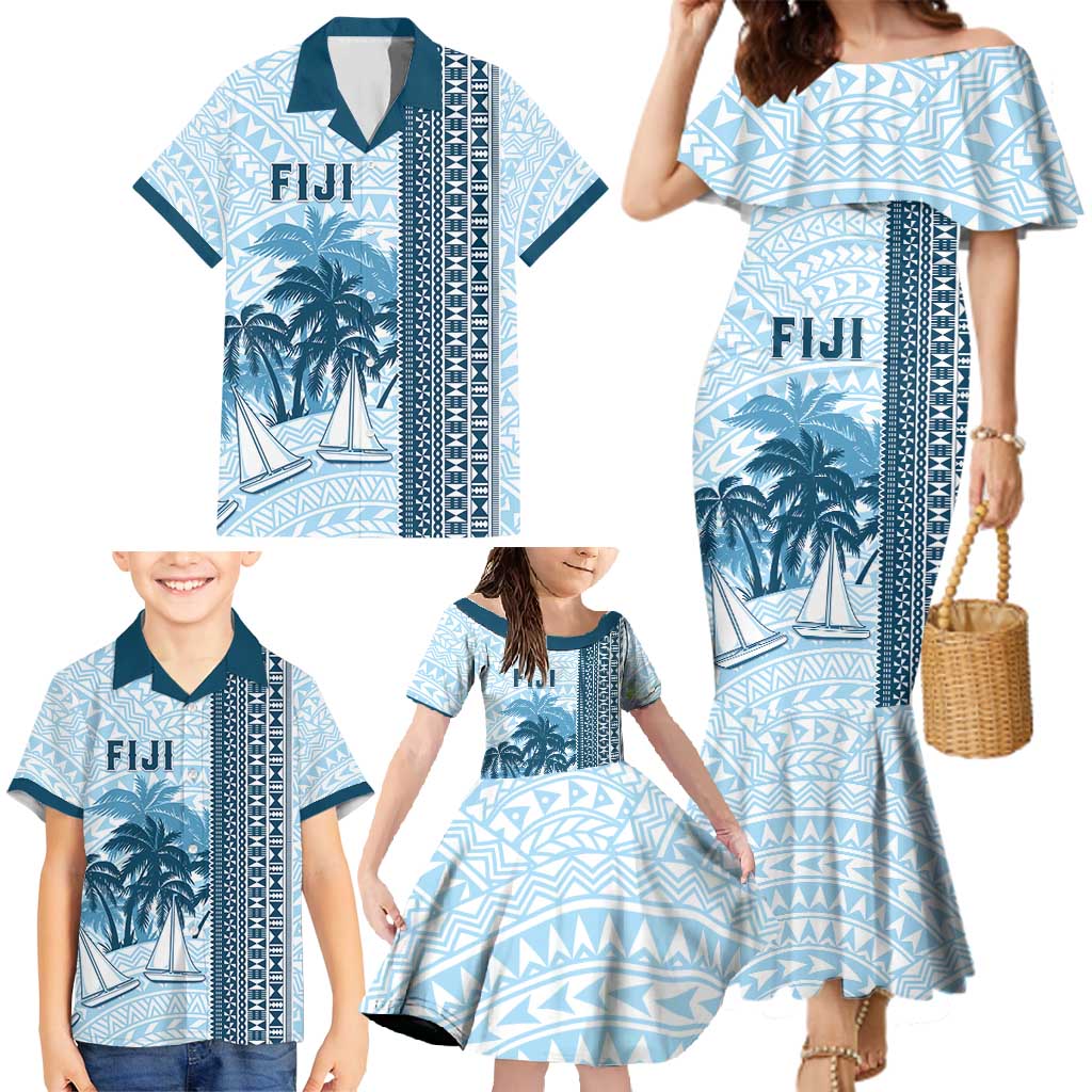 Custom Fiji Regatta Family Matching Mermaid Dress and Hawaiian Shirt Palm Tree Tapa Pattern LT05 - Polynesian Pride