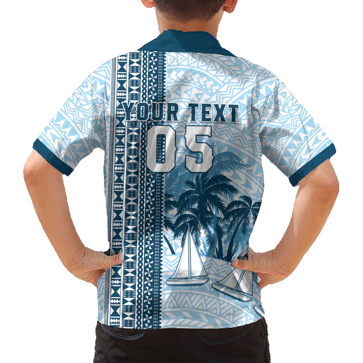 Custom Fiji Regatta Family Matching Off The Shoulder Long Sleeve Dress and Hawaiian Shirt Palm Tree Tapa Pattern LT05 - Polynesian Pride