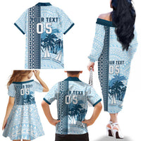 Custom Fiji Regatta Family Matching Off The Shoulder Long Sleeve Dress and Hawaiian Shirt Palm Tree Tapa Pattern LT05 - Polynesian Pride