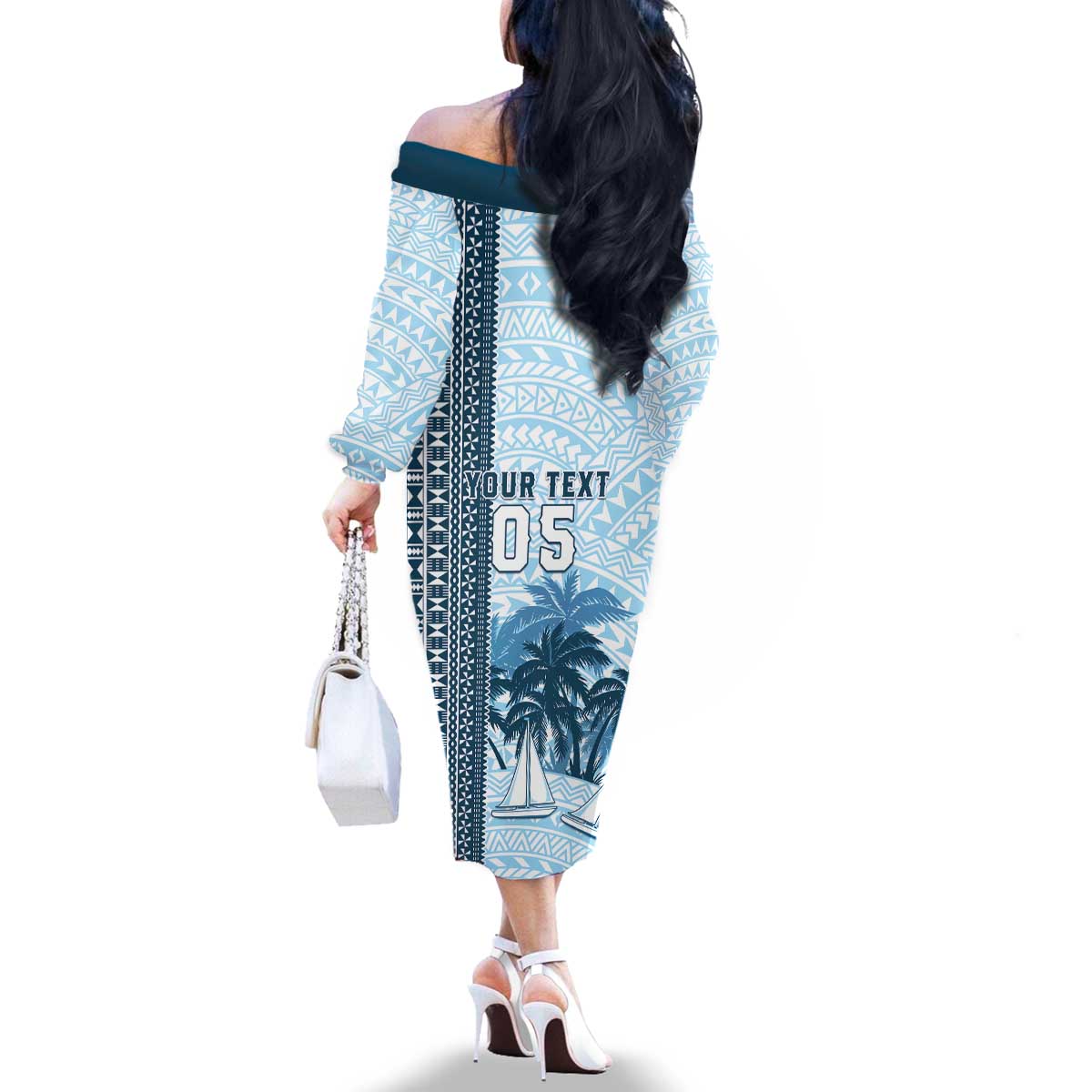 Custom Fiji Regatta Family Matching Off The Shoulder Long Sleeve Dress and Hawaiian Shirt Palm Tree Tapa Pattern LT05 - Polynesian Pride