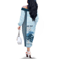 Custom Fiji Regatta Family Matching Off The Shoulder Long Sleeve Dress and Hawaiian Shirt Palm Tree Tapa Pattern LT05 - Polynesian Pride