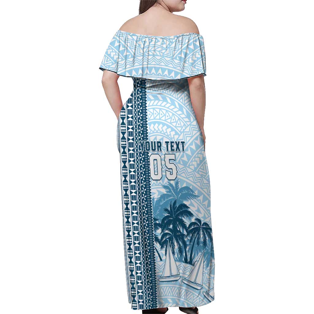 Custom Fiji Regatta Family Matching Off Shoulder Maxi Dress and Hawaiian Shirt Palm Tree Tapa Pattern LT05 - Polynesian Pride