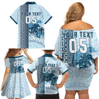 Custom Fiji Regatta Family Matching Off Shoulder Short Dress and Hawaiian Shirt Palm Tree Tapa Pattern LT05 - Polynesian Pride