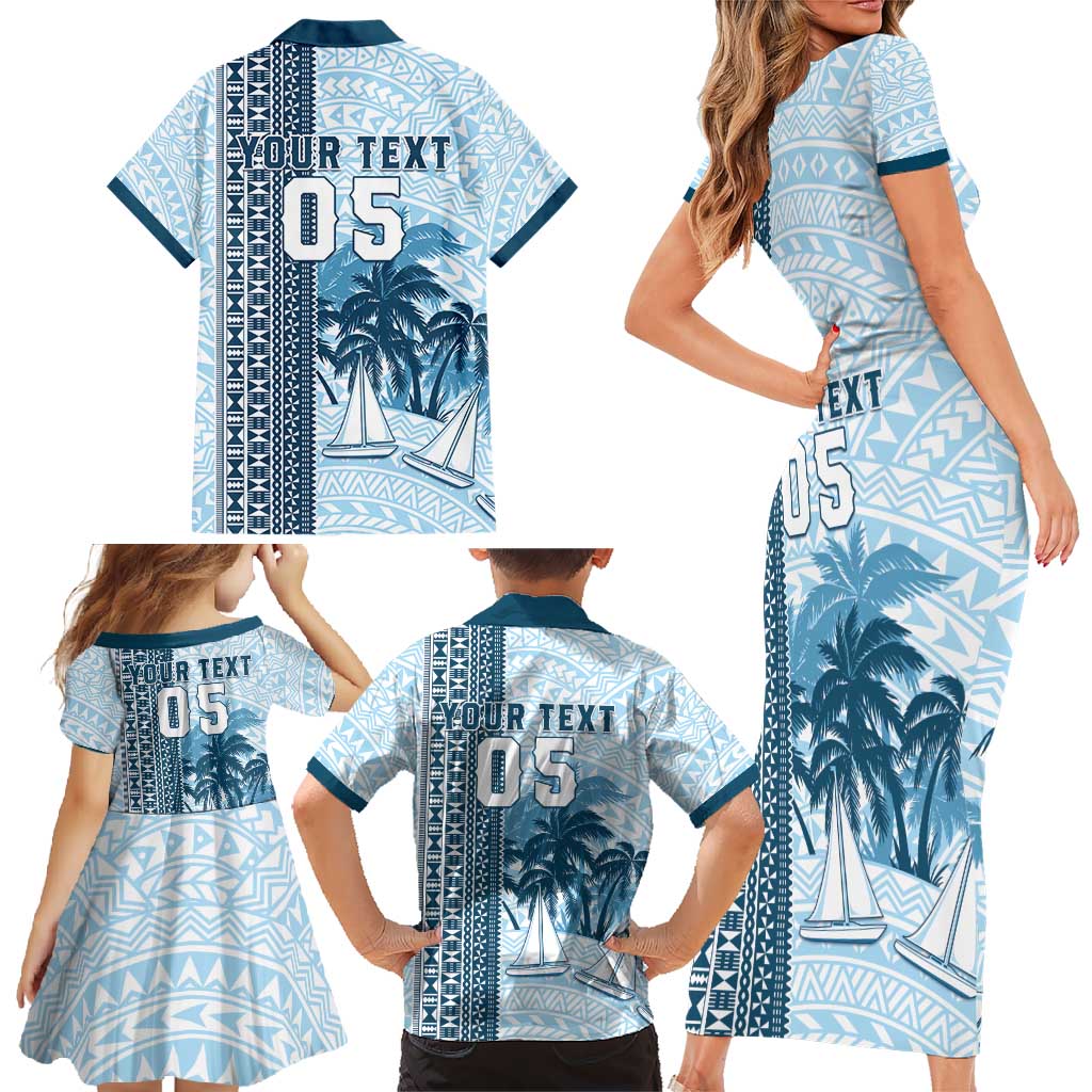 Custom Fiji Regatta Family Matching Short Sleeve Bodycon Dress and Hawaiian Shirt Palm Tree Tapa Pattern LT05 - Polynesian Pride