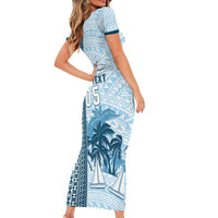 Custom Fiji Regatta Family Matching Short Sleeve Bodycon Dress and Hawaiian Shirt Palm Tree Tapa Pattern LT05 - Polynesian Pride