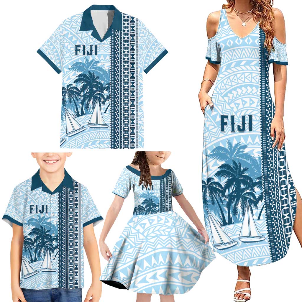 Custom Fiji Regatta Family Matching Summer Maxi Dress and Hawaiian Shirt Palm Tree Tapa Pattern LT05 - Polynesian Pride