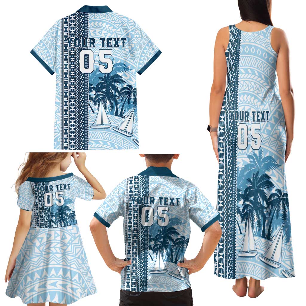 Custom Fiji Regatta Family Matching Tank Maxi Dress and Hawaiian Shirt Palm Tree Tapa Pattern LT05 - Polynesian Pride