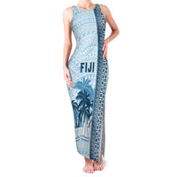 Custom Fiji Regatta Family Matching Tank Maxi Dress and Hawaiian Shirt Palm Tree Tapa Pattern LT05 Mom's Dress Blue - Polynesian Pride