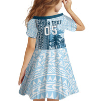 Custom Fiji Regatta Kid Short Sleeve Dress Palm Tree Tapa Pattern - Polynesian Pride