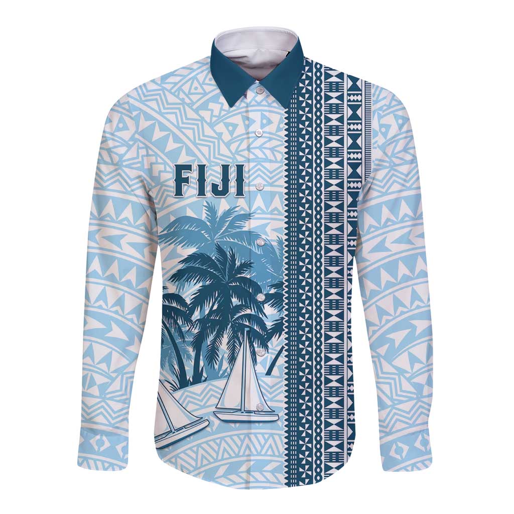 Custom Fiji Regatta Long Sleeve Button Shirt Palm Tree Tapa Pattern - Polynesian Pride