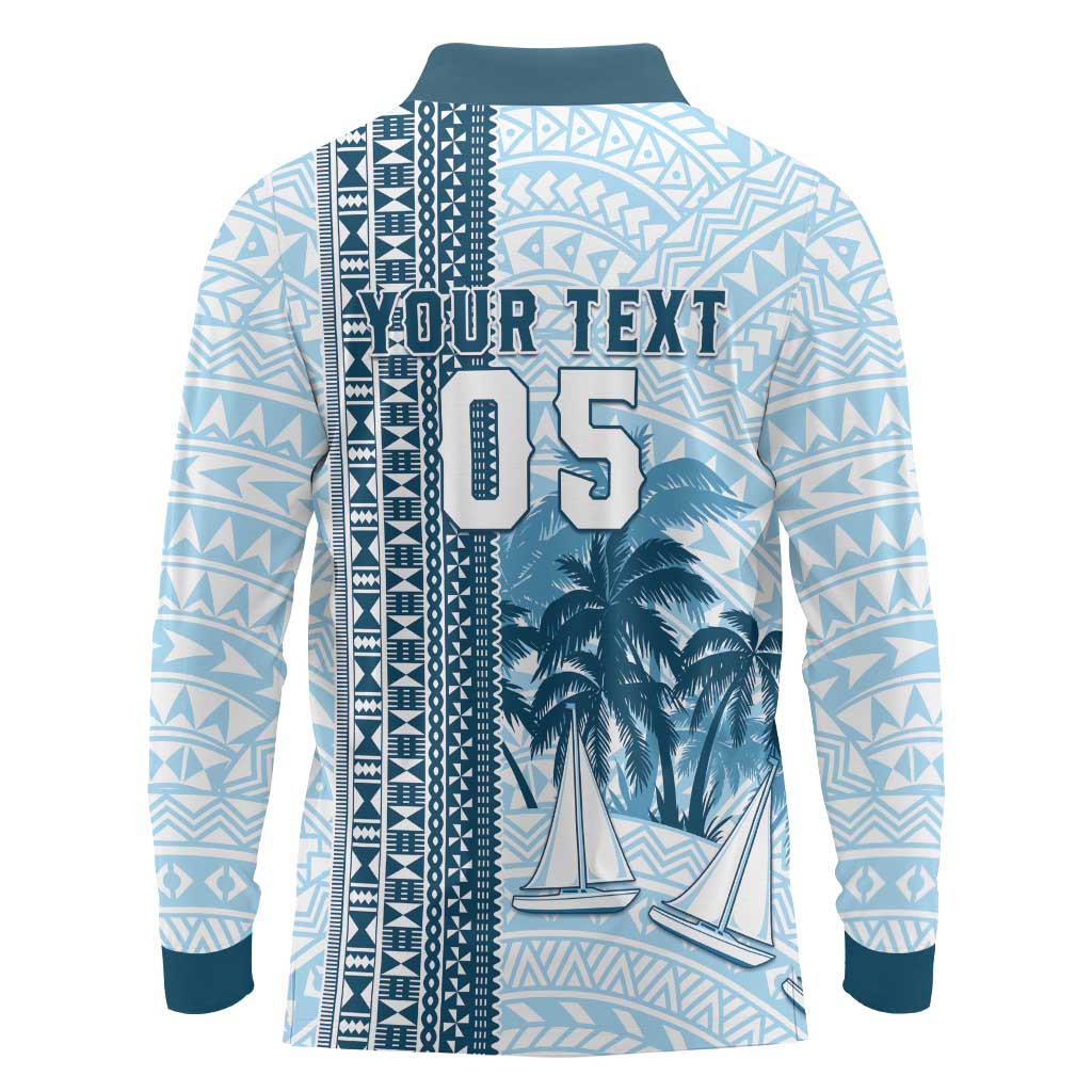 Custom Fiji Regatta Long Sleeve Polo Shirt Palm Tree Tapa Pattern LT05 - Polynesian Pride