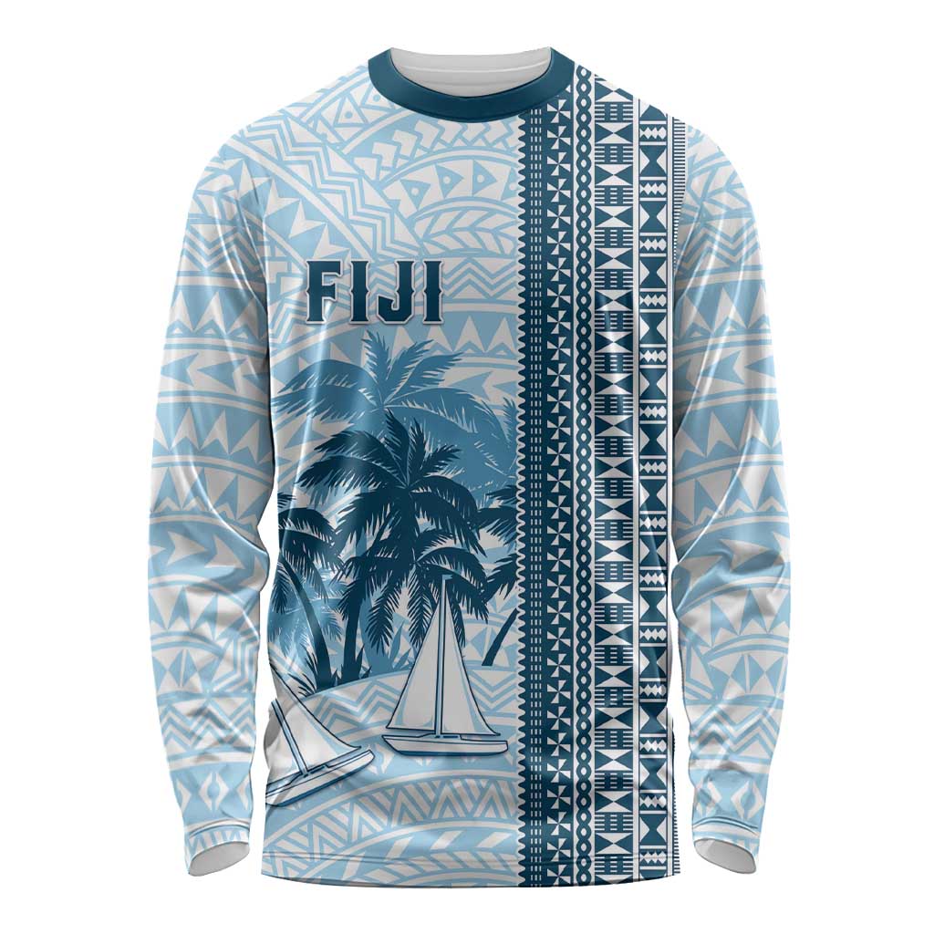 Custom Fiji Regatta Long Sleeve Shirt Palm Tree Tapa Pattern - Polynesian Pride