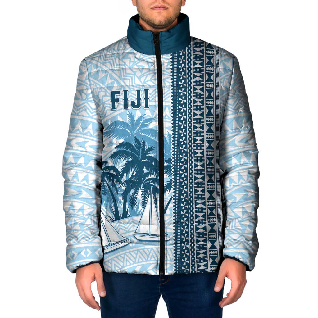 Custom Fiji Regatta Padded Jacket Palm Tree Tapa Pattern - Polynesian Pride