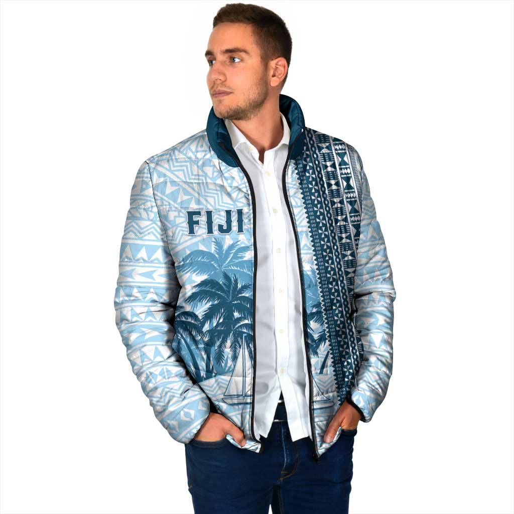 Custom Fiji Regatta Padded Jacket Palm Tree Tapa Pattern - Polynesian Pride
