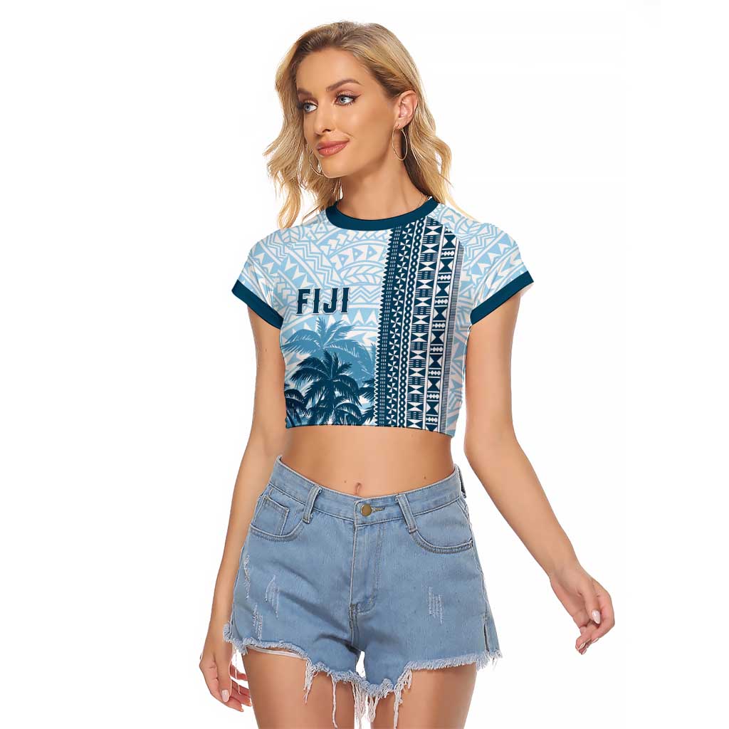 Custom Fiji Regatta Raglan Cropped T Shirt Palm Tree Tapa Pattern - Polynesian Pride