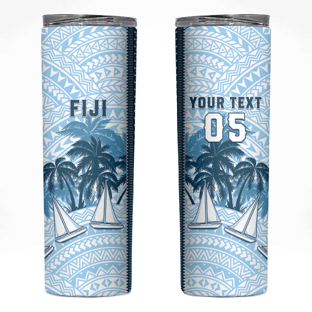 Custom Fiji Regatta Skinny Tumbler Palm Tree Tapa Pattern LT05 Blue - Polynesian Pride
