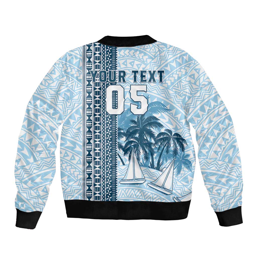 Custom Fiji Regatta Sleeve Zip Bomber Jacket Palm Tree Tapa Pattern LT05 - Polynesian Pride