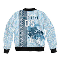 Custom Fiji Regatta Sleeve Zip Bomber Jacket Palm Tree Tapa Pattern LT05 - Polynesian Pride