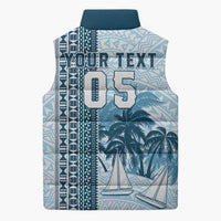 Custom Fiji Regatta Sleeveless Puffer Jacket Palm Tree Tapa Pattern - Polynesian Pride