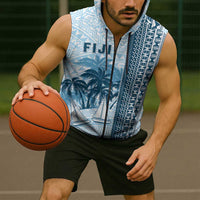 Custom Fiji Regatta Sleeveless Zip Hoodie Palm Tree Tapa Pattern - Polynesian Pride