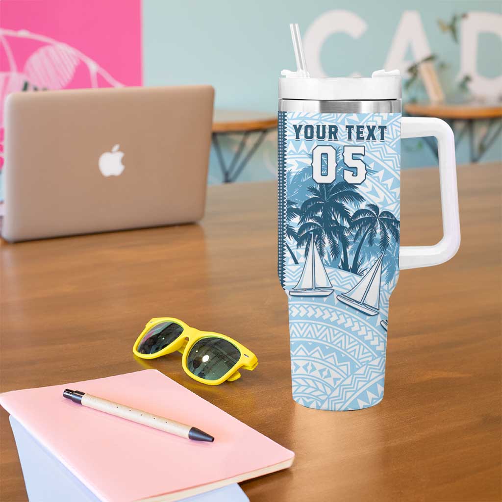 Custom Fiji Regatta Tumbler With Handle Palm Tree Tapa Pattern - Polynesian Pride