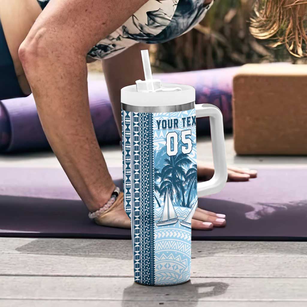 Custom Fiji Regatta Tumbler With Handle Palm Tree Tapa Pattern - Polynesian Pride