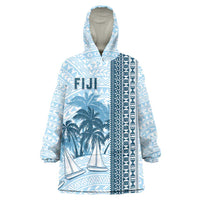 Custom Fiji Regatta Wearable Blanket Hoodie Palm Tree Tapa Pattern LT05 One Size Blue - Polynesian Pride