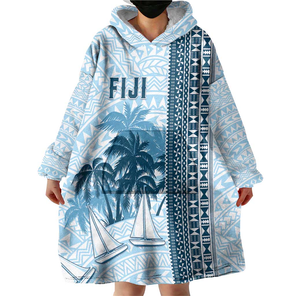 Custom Fiji Regatta Wearable Blanket Hoodie Palm Tree Tapa Pattern LT05 - Polynesian Pride