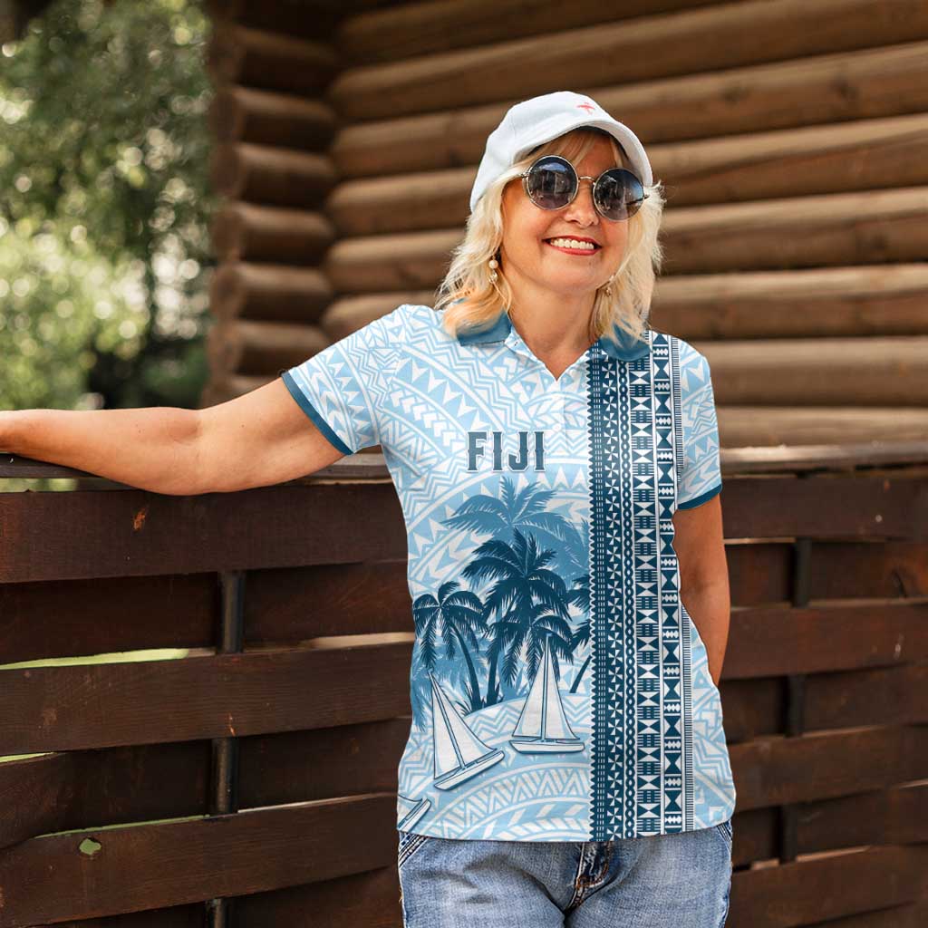 Custom Fiji Regatta Women Polo Shirt Palm Tree Tapa Pattern - Polynesian Pride