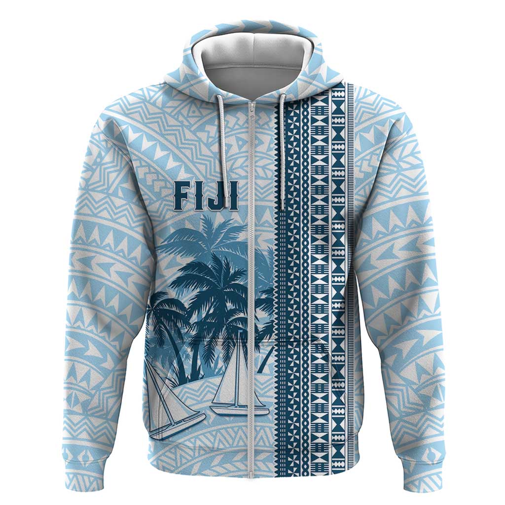 Custom Fiji Regatta Zip Hoodie Palm Tree Tapa Pattern - Polynesian Pride