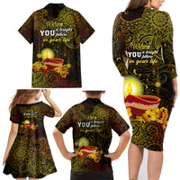 Happy Diwali Festival Family Matching Long Sleeve Bodycon Dress and Hawaiian Shirt Diya Lamp Hibiscus Polynesian Pattern LT05 - Polynesian Pride