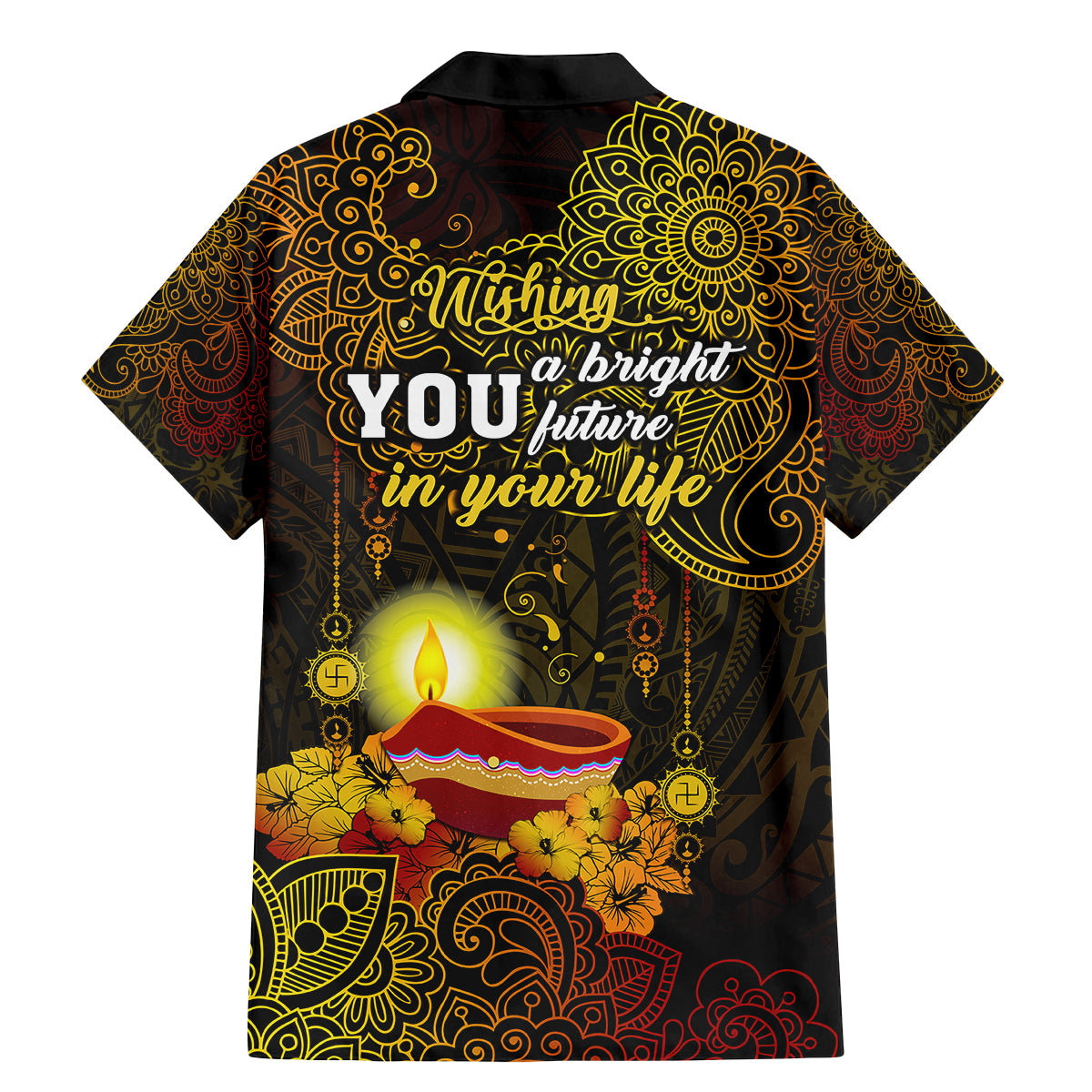 Happy Diwali Festival Family Matching Mermaid Dress and Hawaiian Shirt Diya Lamp Hibiscus Polynesian Pattern LT05 - Polynesian Pride