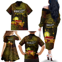 Happy Diwali Festival Family Matching Off Shoulder Long Sleeve Dress and Hawaiian Shirt Diya Lamp Hibiscus Polynesian Pattern LT05 - Polynesian Pride