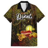 Happy Diwali Festival Family Matching Off Shoulder Long Sleeve Dress and Hawaiian Shirt Diya Lamp Hibiscus Polynesian Pattern LT05 Dad's Shirt - Short Sleeve Yellow - Polynesian Pride